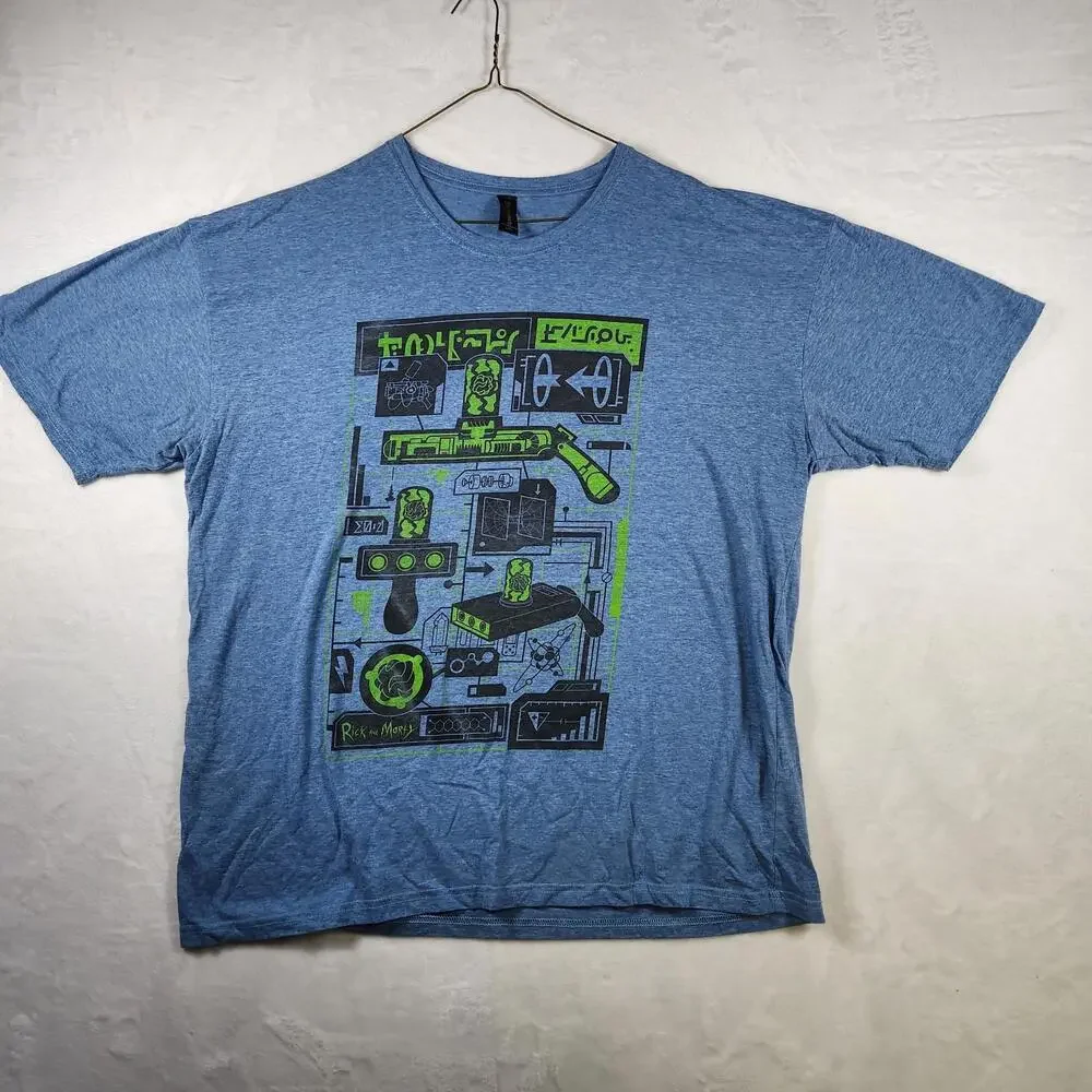 Vtg Rick and‎ Morty Loot Crate Tee 2XL Blue Portal Gun Diagram Graphic Shirt